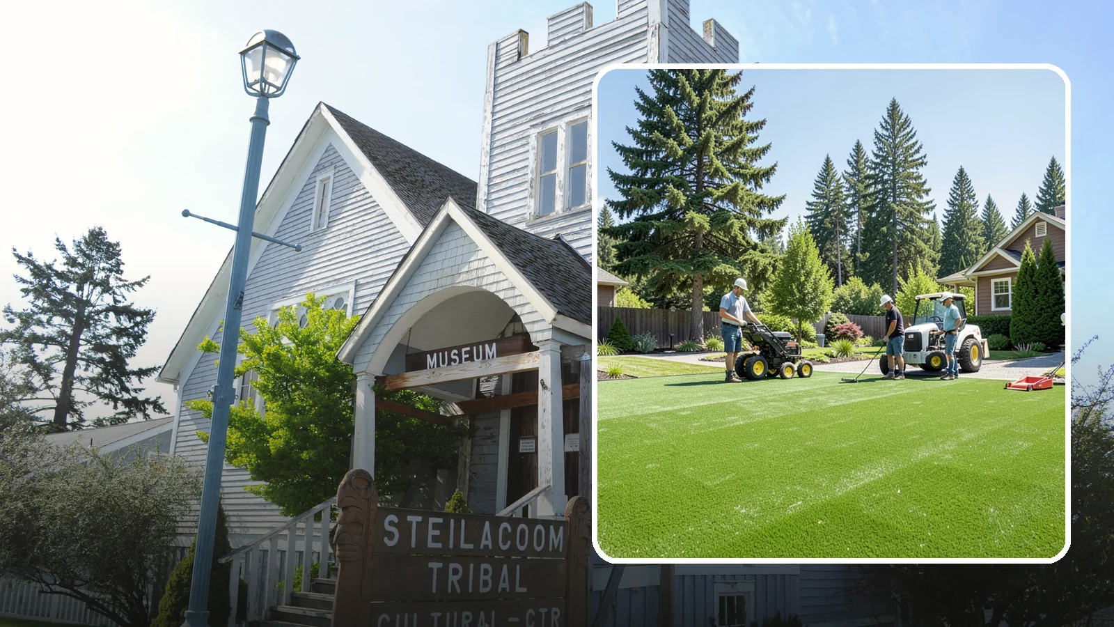 Commercial Artificial Turf in Steilacoom, Pierce County, WA - Large-scale commercial turf for businesses, medians, and grounds that stays green with no maintenance budget.