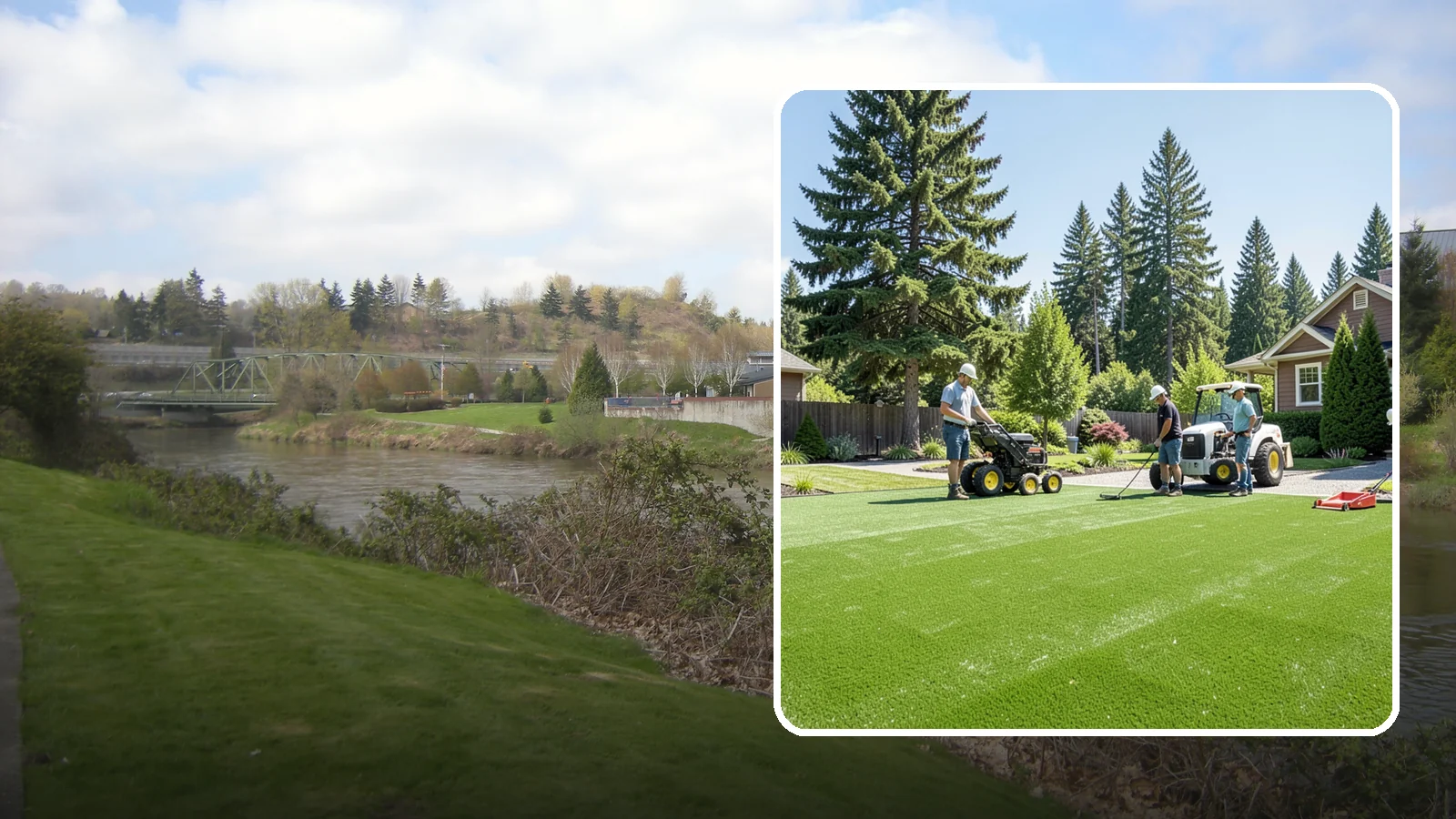 Commercial Artificial Turf in Tukwila, King County, WA - Large-scale commercial turf for businesses, medians, and grounds that stays green with no maintenance budget.