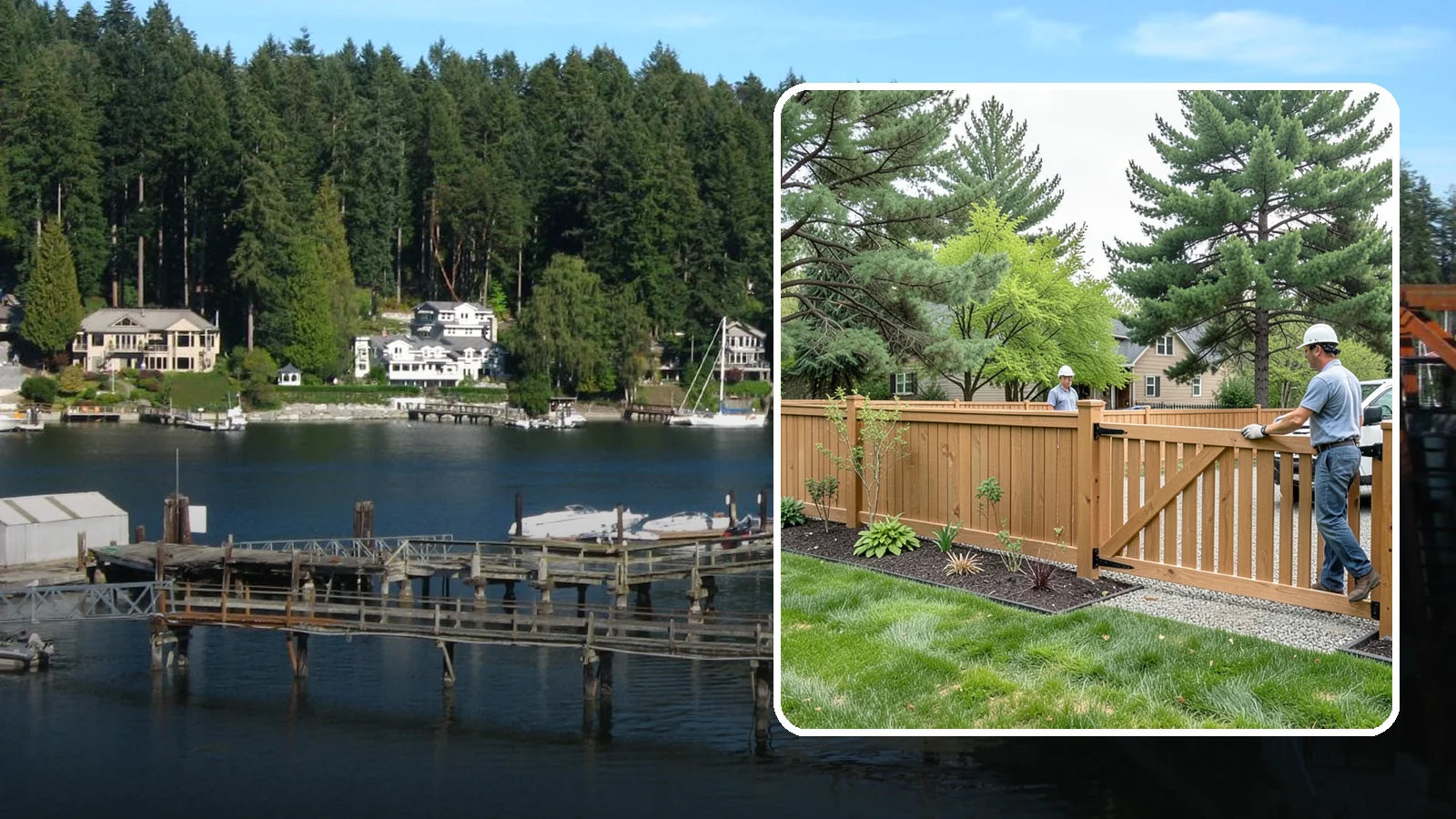 Composite Fence Installation in Gig Harbor, Pierce County, WA - We build modern composite fences that pair the warmth of wood with rot-proof durability made for wet Northwest conditions.