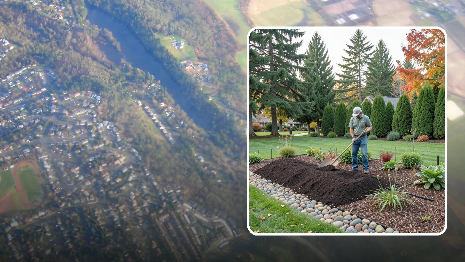 Compost Application in Algona, King County, WA - Nutrient-rich compost spread over beds and lawns to build healthy soil and feed plants naturally.
