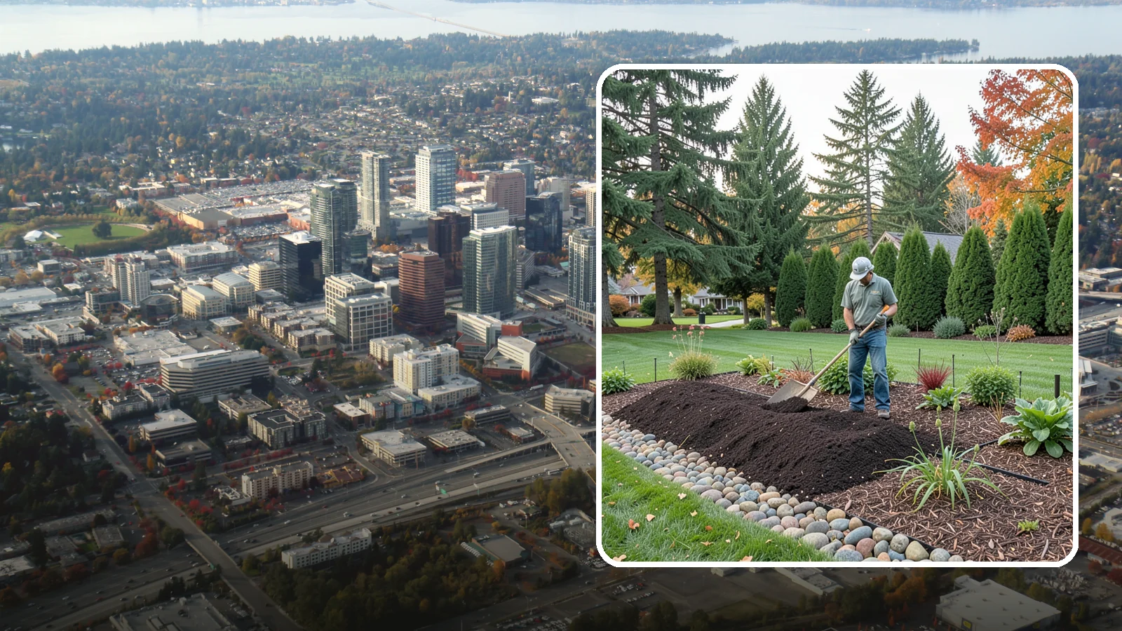 Compost Application in Bellevue, King County, WA - Nutrient-rich compost spread over beds and lawns to build healthy soil and feed plants naturally.