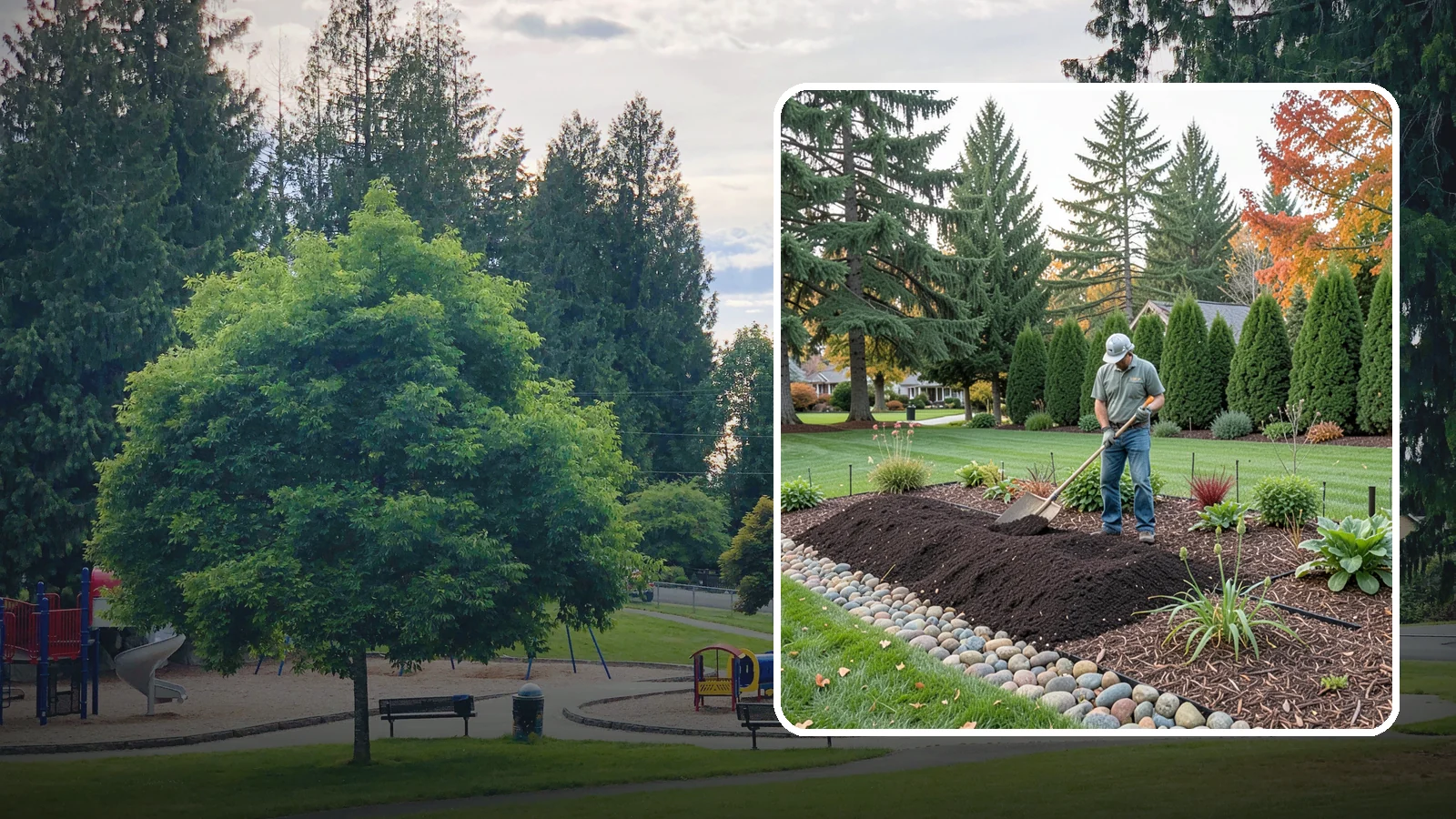 Compost Application in Bonney Lake, Pierce County, WA - Nutrient-rich compost spread over beds and lawns to build healthy soil and feed plants naturally.