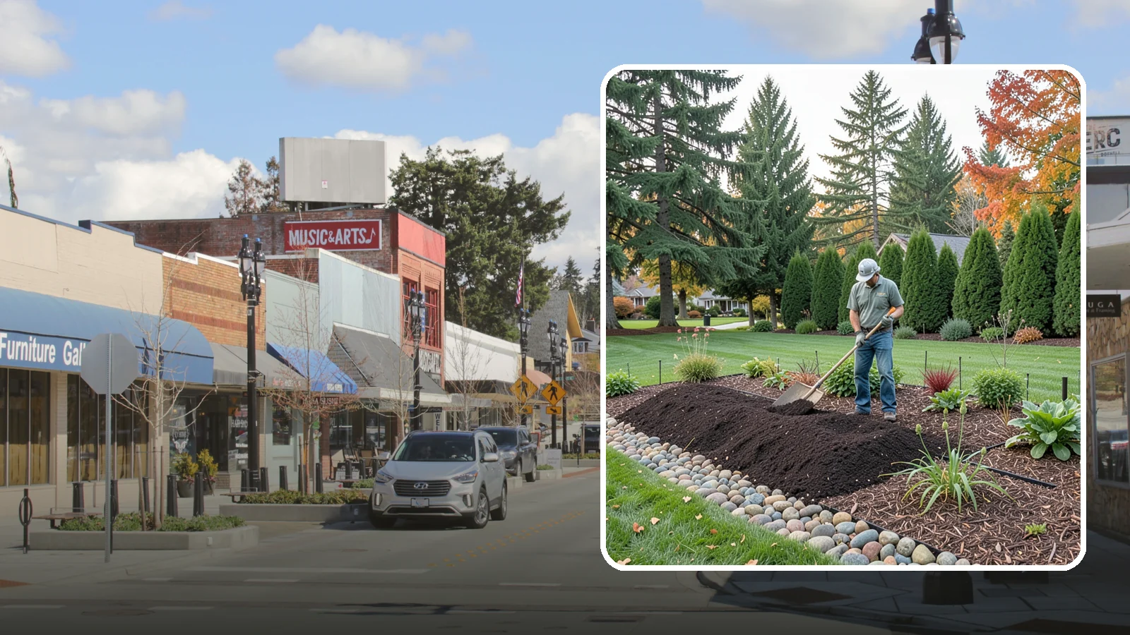 Compost Application in Bothell, King County, WA - Nutrient-rich compost spread over beds and lawns to build healthy soil and feed plants naturally.