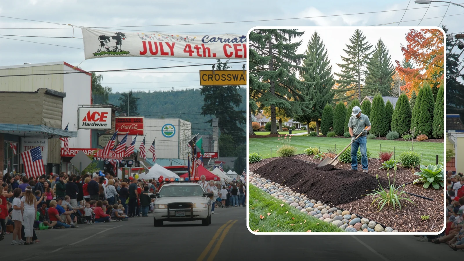 Compost Application in Carnation, King County, WA - Nutrient-rich compost spread over beds and lawns to build healthy soil and feed plants naturally.