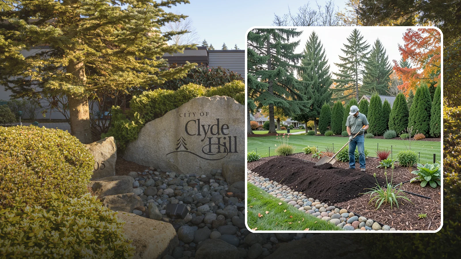 Compost Application in Clyde Hill, King County, WA - Nutrient-rich compost spread over beds and lawns to build healthy soil and feed plants naturally.