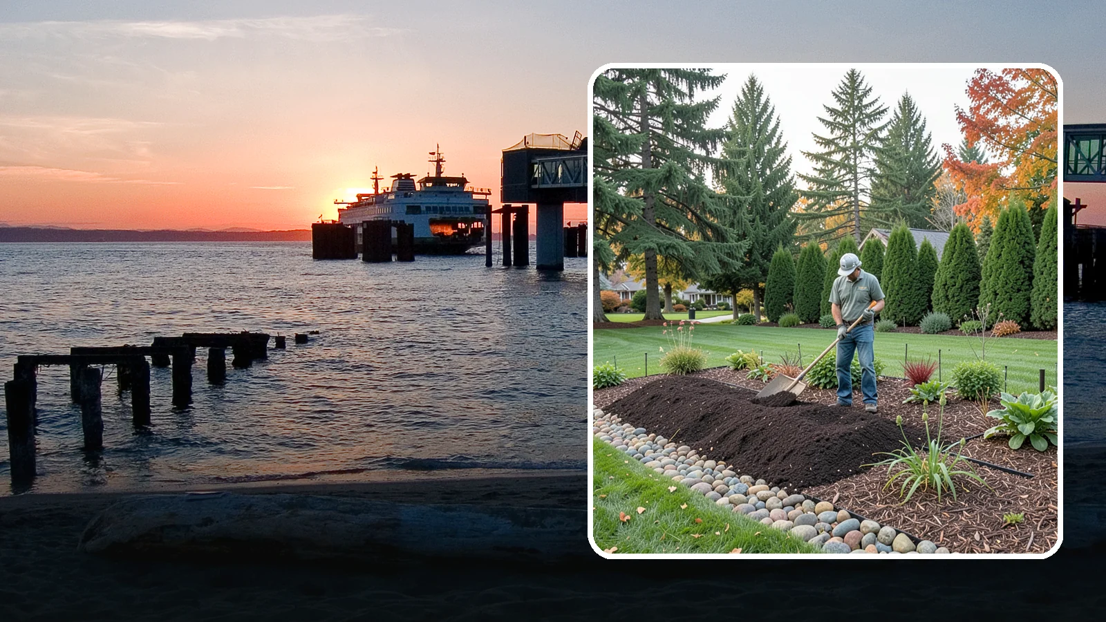 Compost Application in Edmonds, Snohomish County, WA - Nutrient-rich compost spread over beds and lawns to build healthy soil and feed plants naturally.