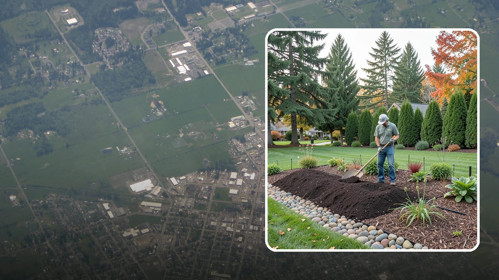 Compost Application in Enumclaw, King County, WA - Nutrient-rich compost spread over beds and lawns to build healthy soil and feed plants naturally.