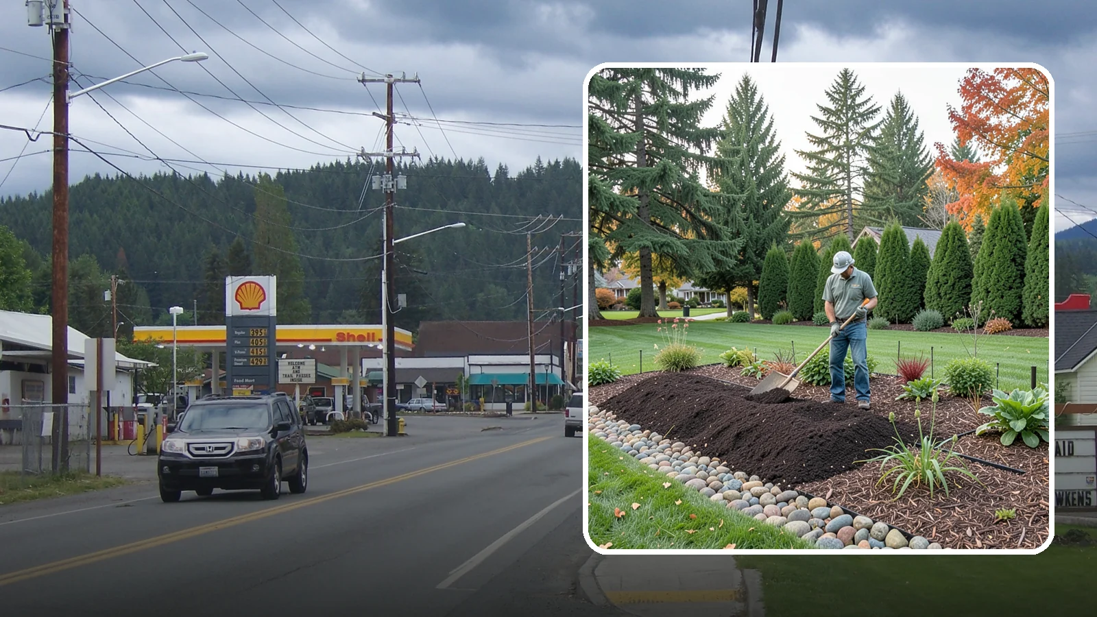 Compost Application in Granite Falls, Snohomish County, WA - Nutrient-rich compost spread over beds and lawns to build healthy soil and feed plants naturally.