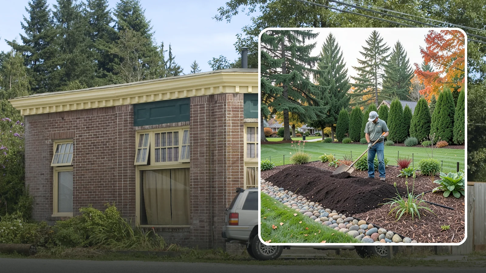 Compost Application in Hamilton, Skagit County, WA - Nutrient-rich compost spread over beds and lawns to build healthy soil and feed plants naturally.