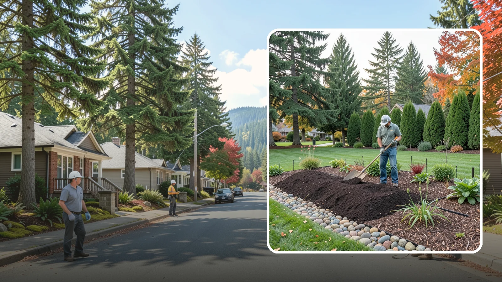 Compost Application in Hunts Point, King County, WA - Nutrient-rich compost spread over beds and lawns to build healthy soil and feed plants naturally.