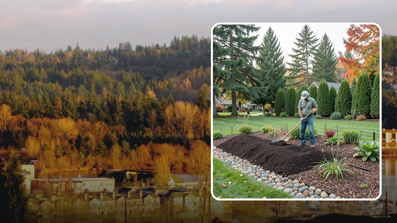 Compost Application in Kenmore, King County, WA - Nutrient-rich compost spread over beds and lawns to build healthy soil and feed plants naturally.