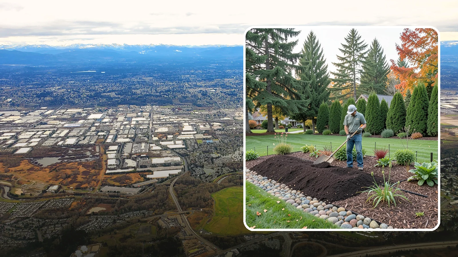 Compost Application in Kent, King County, WA - Nutrient-rich compost spread over beds and lawns to build healthy soil and feed plants naturally.