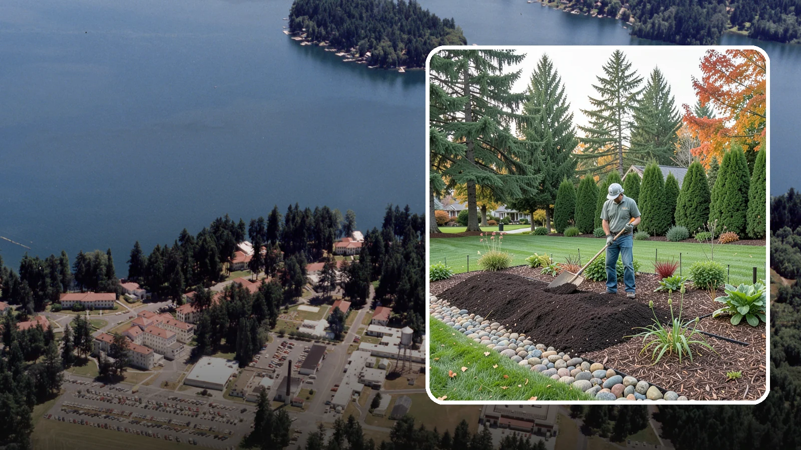 Compost Application in Lakewood, Pierce County, WA - Nutrient-rich compost spread over beds and lawns to build healthy soil and feed plants naturally.