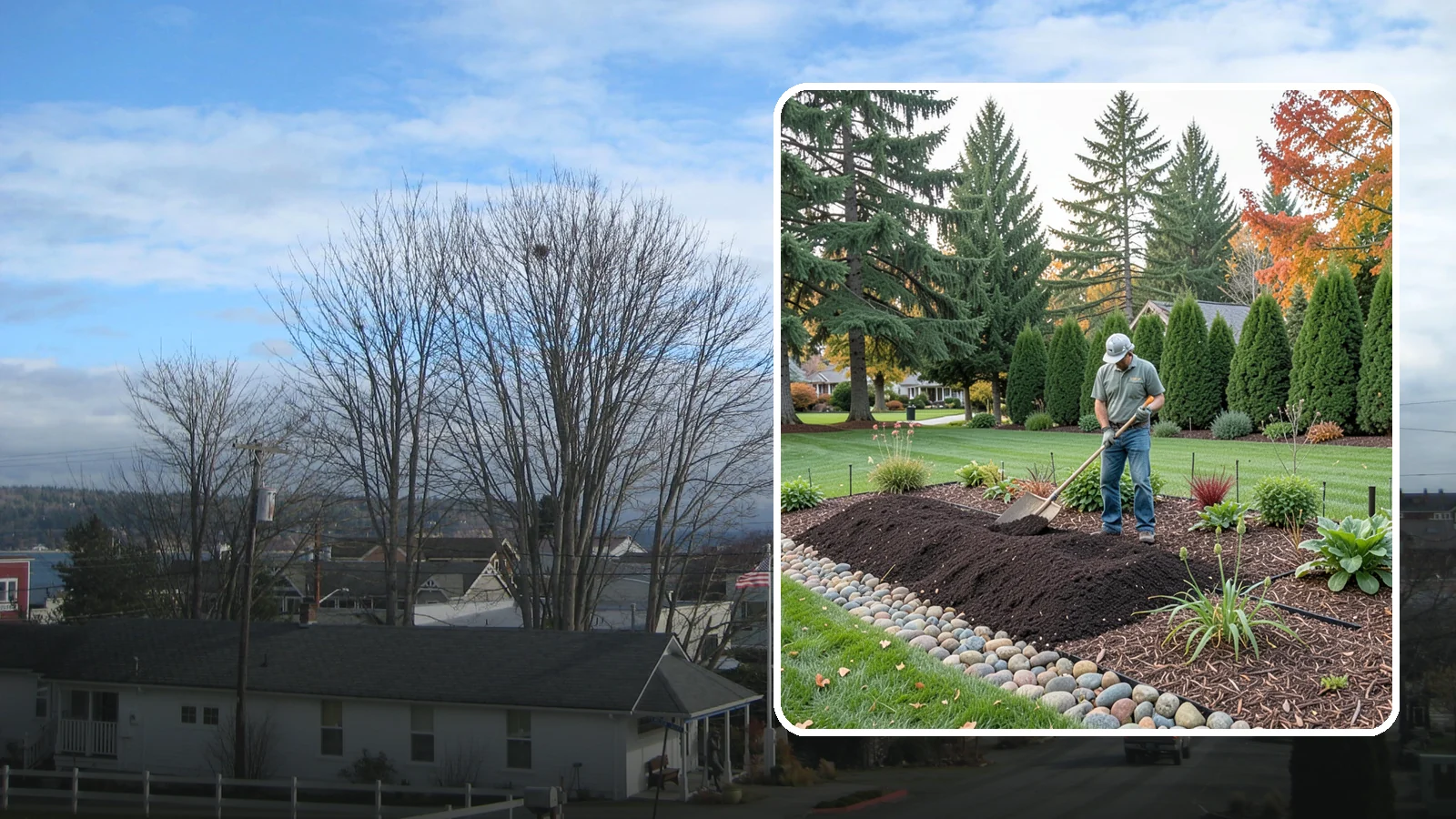 Compost Application in Langley, Island County, WA - Nutrient-rich compost spread over beds and lawns to build healthy soil and feed plants naturally.