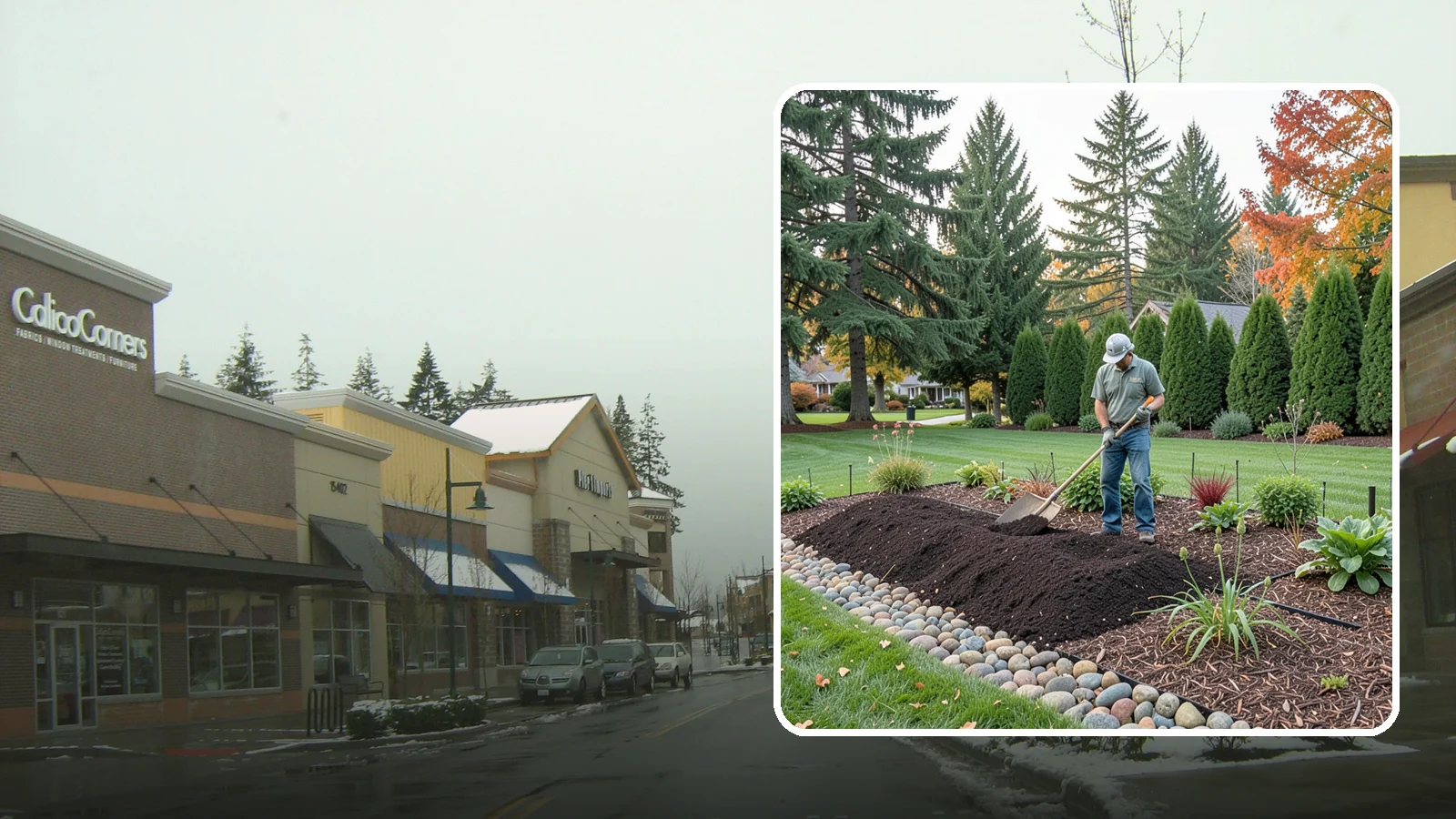 Compost Application in Mill Creek, Snohomish County, WA - Nutrient-rich compost spread over beds and lawns to build healthy soil and feed plants naturally.