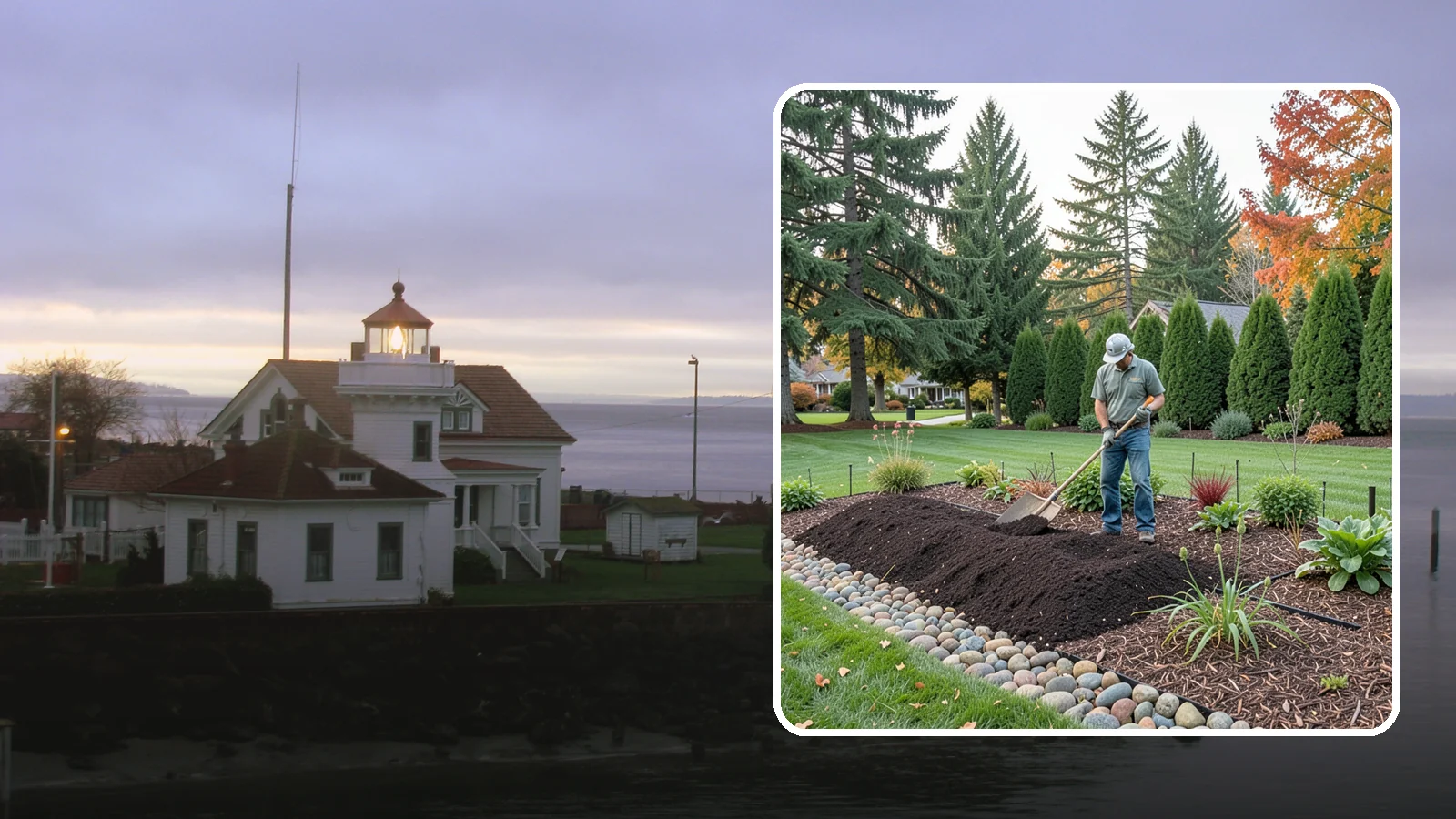Compost Application in Mukilteo, Snohomish County, WA - Nutrient-rich compost spread over beds and lawns to build healthy soil and feed plants naturally.