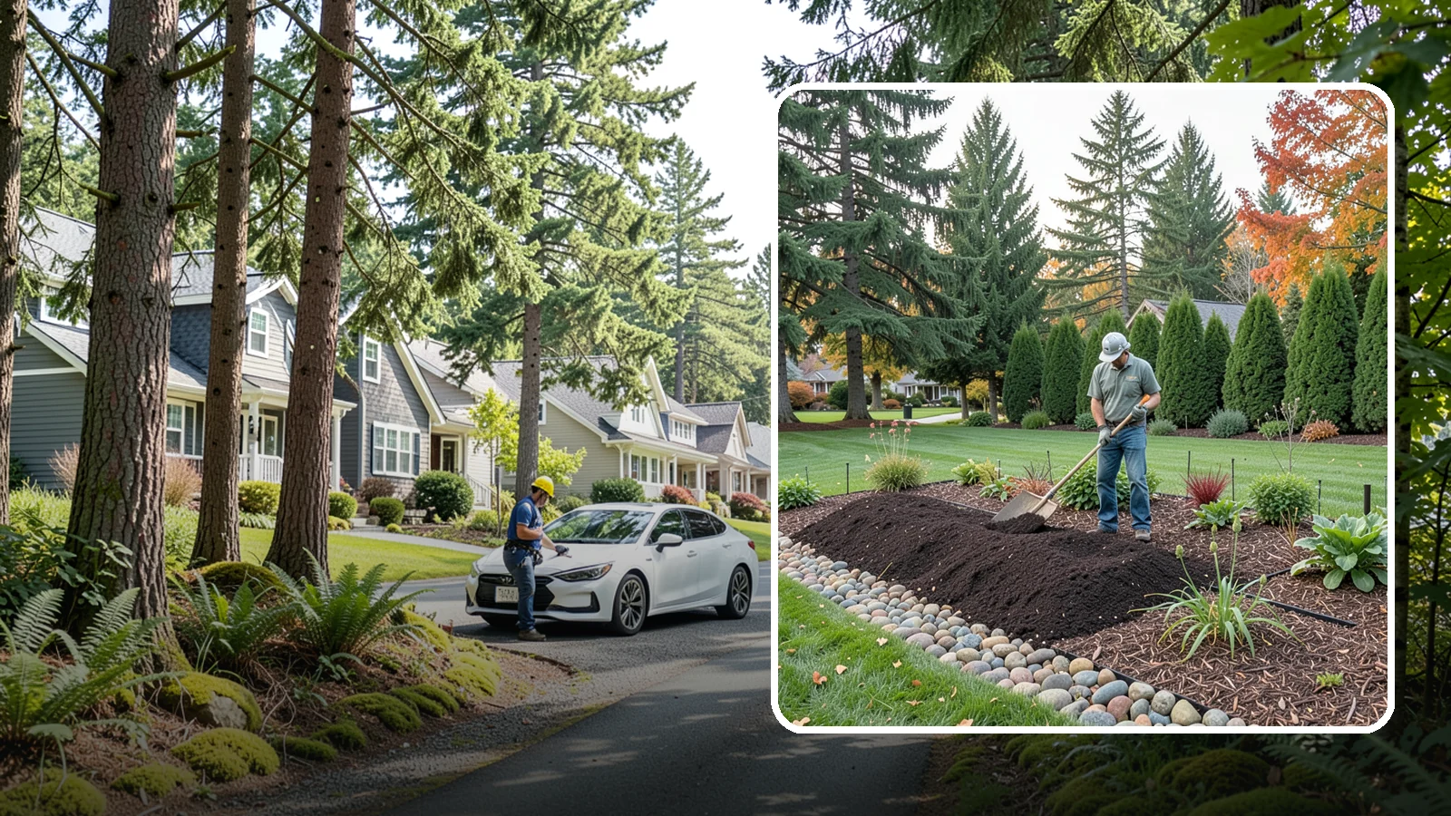 Compost Application in Normandy Park, King County, WA - Nutrient-rich compost spread over beds and lawns to build healthy soil and feed plants naturally.