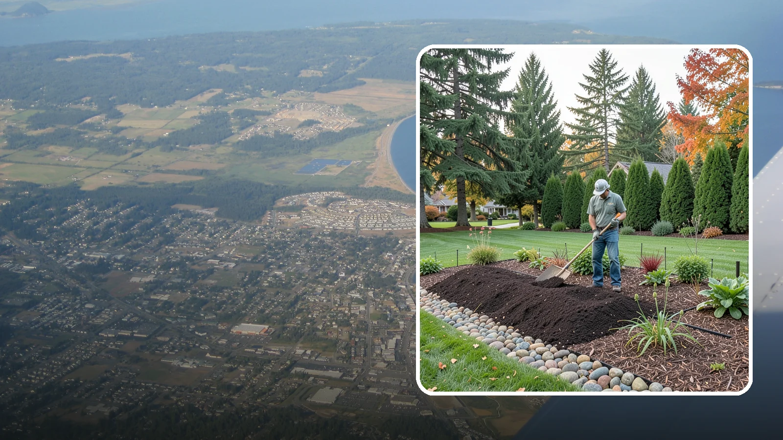 Compost Application in Oak Harbor, Island County, WA - Nutrient-rich compost spread over beds and lawns to build healthy soil and feed plants naturally.