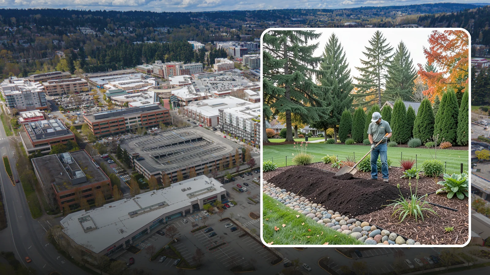 Compost Application in Redmond, King County, WA - Nutrient-rich compost spread over beds and lawns to build healthy soil and feed plants naturally.
