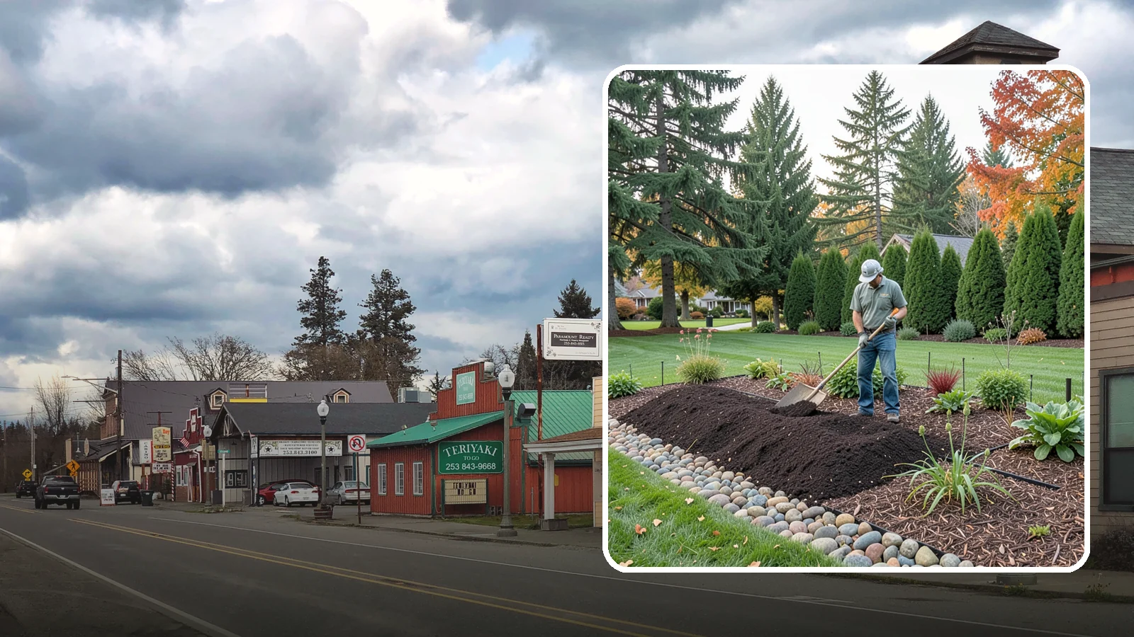 Compost Application in Roy, Pierce County, WA - Nutrient-rich compost spread over beds and lawns to build healthy soil and feed plants naturally.