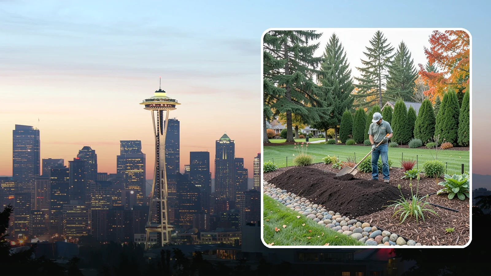Compost Application in Seattle, King County, WA - Nutrient-rich compost spread over beds and lawns to build healthy soil and feed plants naturally.