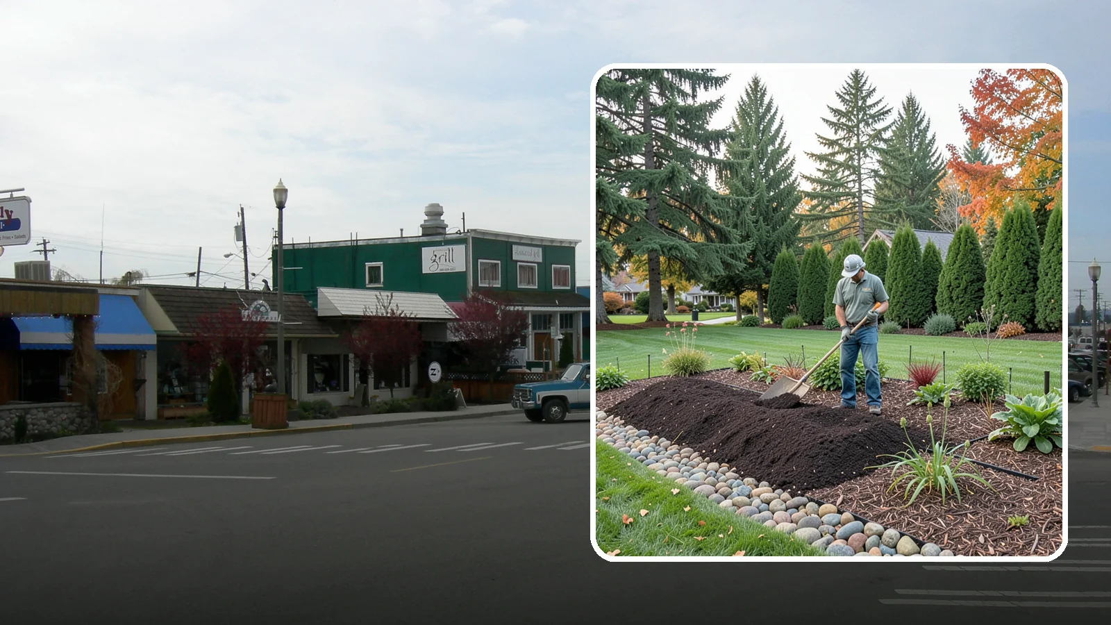 Compost Application in Stanwood, Snohomish County, WA - Nutrient-rich compost spread over beds and lawns to build healthy soil and feed plants naturally.