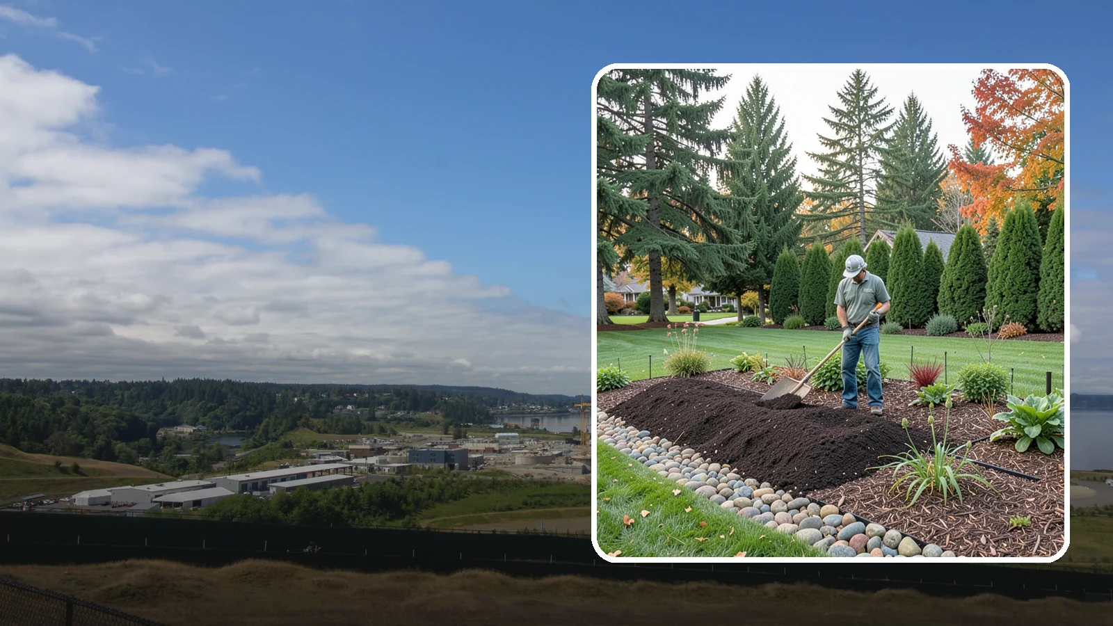 Compost Application in University Place, Pierce County, WA - Nutrient-rich compost spread over beds and lawns to build healthy soil and feed plants naturally.