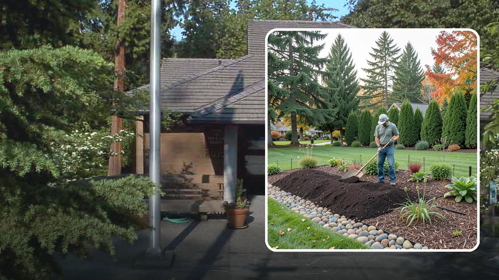 Compost Application in Yarrow Point, King County, WA - Nutrient-rich compost spread over beds and lawns to build healthy soil and feed plants naturally.