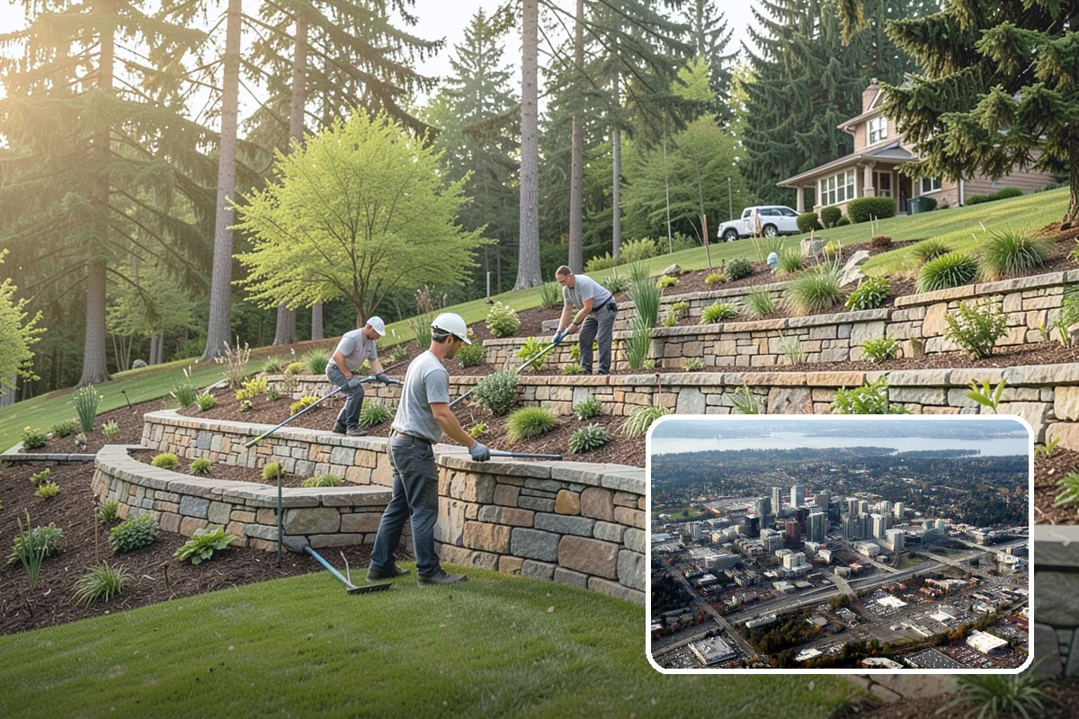 Concrete Block Retaining Wall in Bellevue, King County, WA - Affordable per-square-foot cost compared to natural stone
