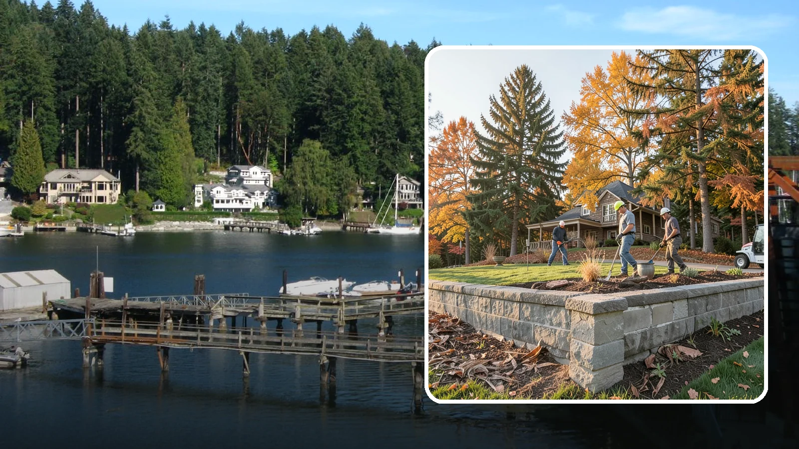 Concrete Block Retaining Wall in Gig Harbor, Pierce County, WA - A durable, cost-effective retaining wall built from manufactured concrete blocks engineered to hold back sloped soil across...