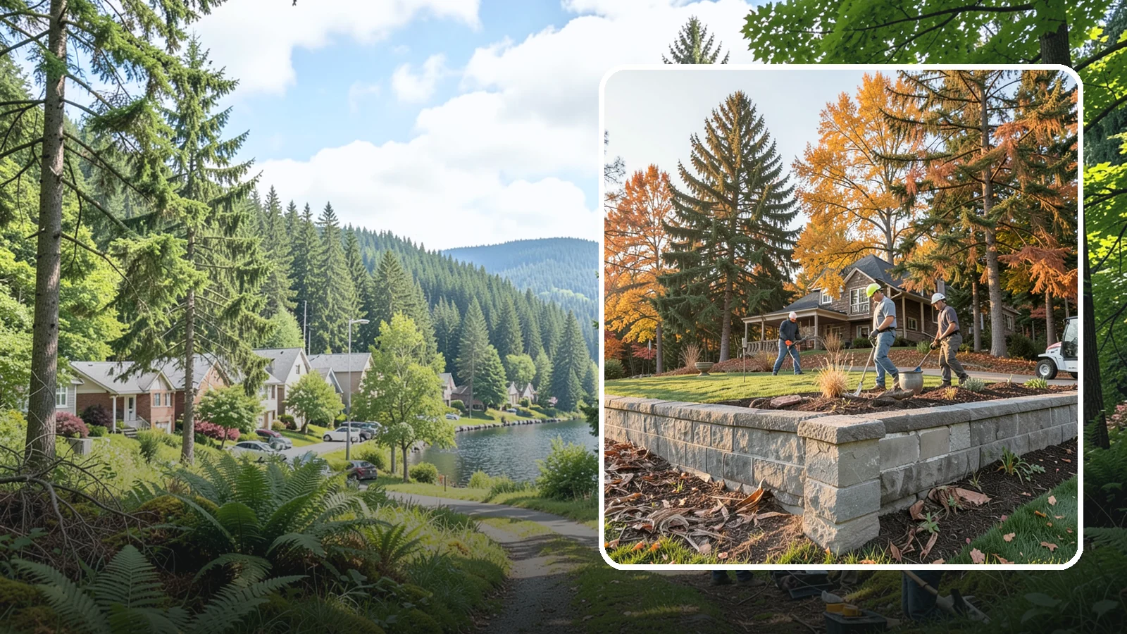 Concrete Block Retaining Wall in Lake Forest Park, King County, WA - A durable, cost-effective retaining wall built from manufactured concrete blocks engineered to hold back sloped soil across...