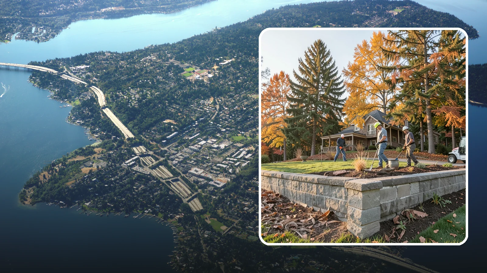 Concrete Block Retaining Wall in Mercer Island, King County, WA - A durable, cost-effective retaining wall built from manufactured concrete blocks engineered to hold back sloped soil across...