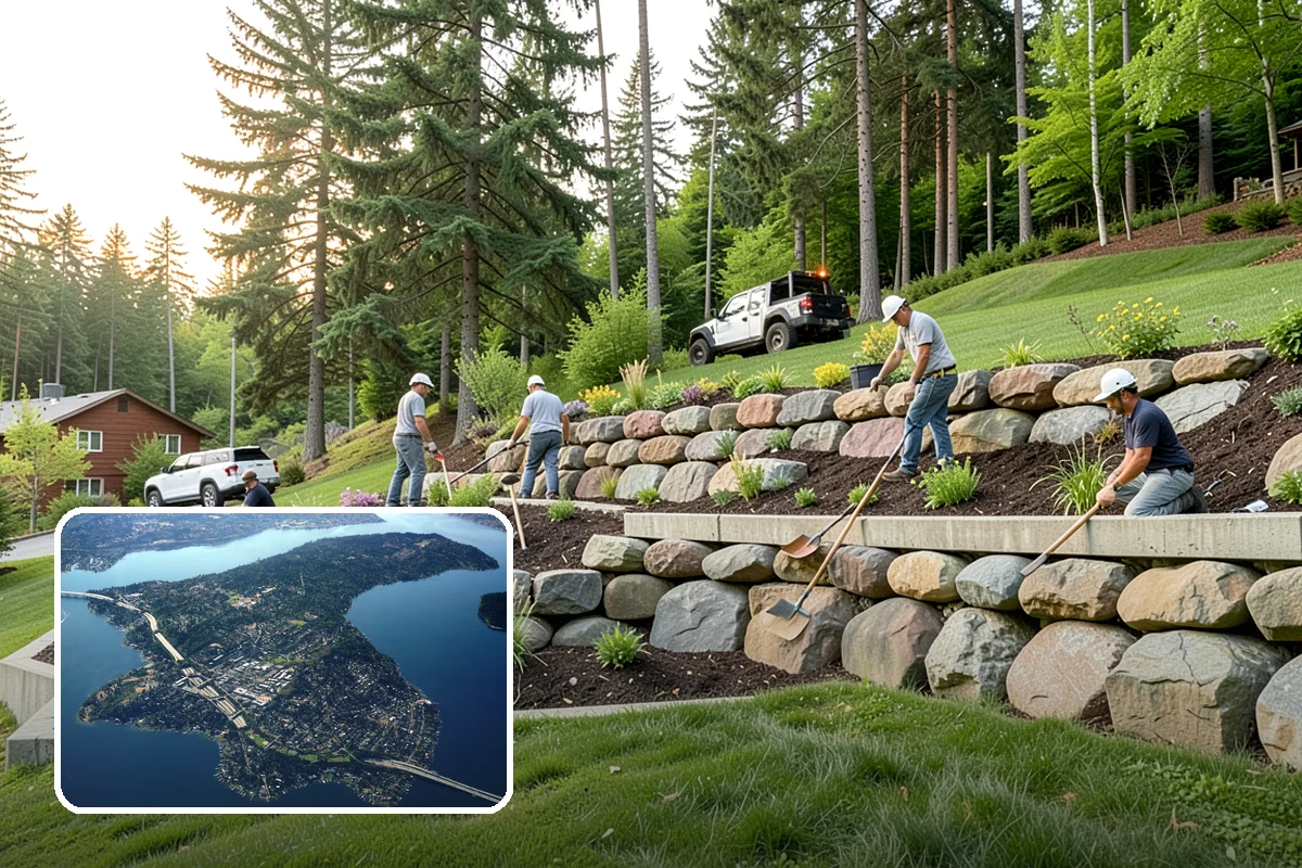 Concrete Block Retaining Wall in Mercer Island, King County, WA - Affordable per-square-foot cost compared to natural stone