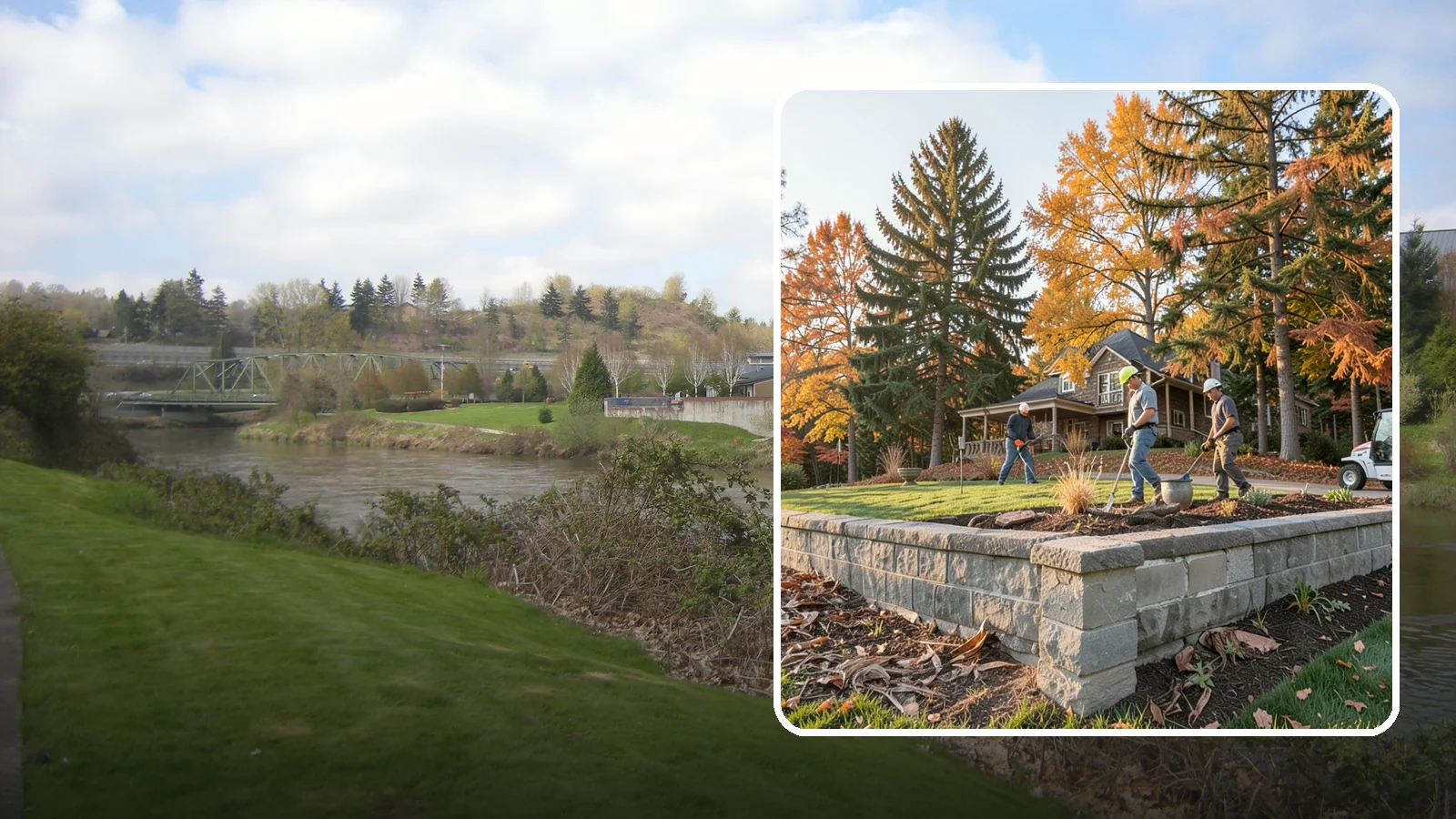 Concrete Block Retaining Wall in Tukwila, King County, WA - A durable, cost-effective retaining wall built from manufactured concrete blocks engineered to hold back sloped soil across...
