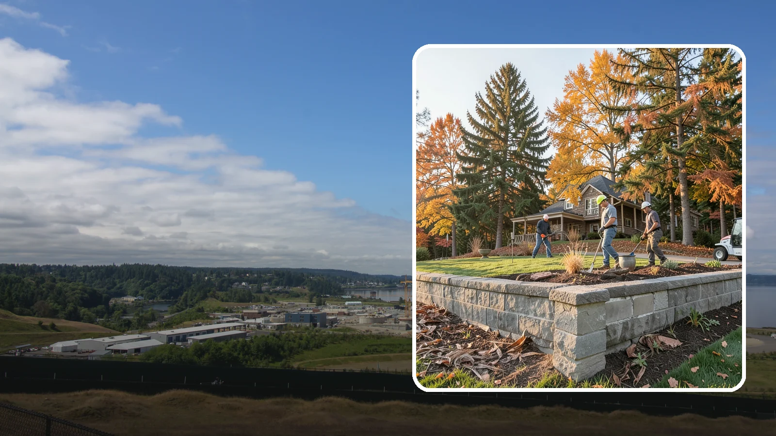 Concrete Block Retaining Wall in University Place, Pierce County, WA - A durable, cost-effective retaining wall built from manufactured concrete blocks engineered to hold back sloped soil across...