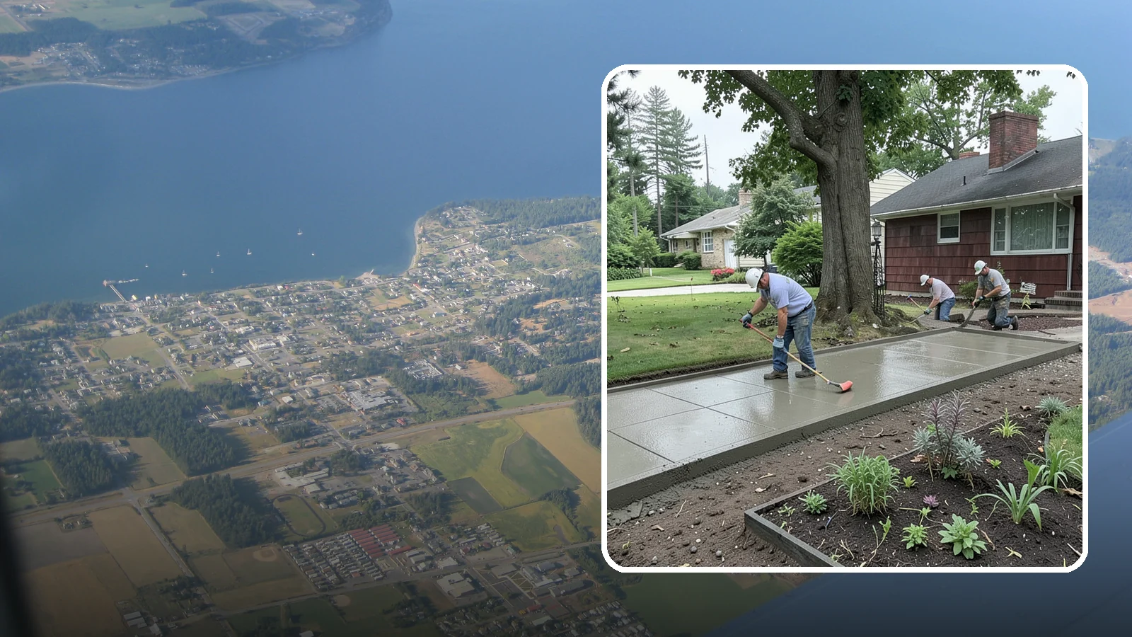 Concrete Driveway Installation in Coupeville, Island County, WA - We install thick, reinforced concrete driveways engineered to carry vehicle loads over the region's soft, saturated soils.
