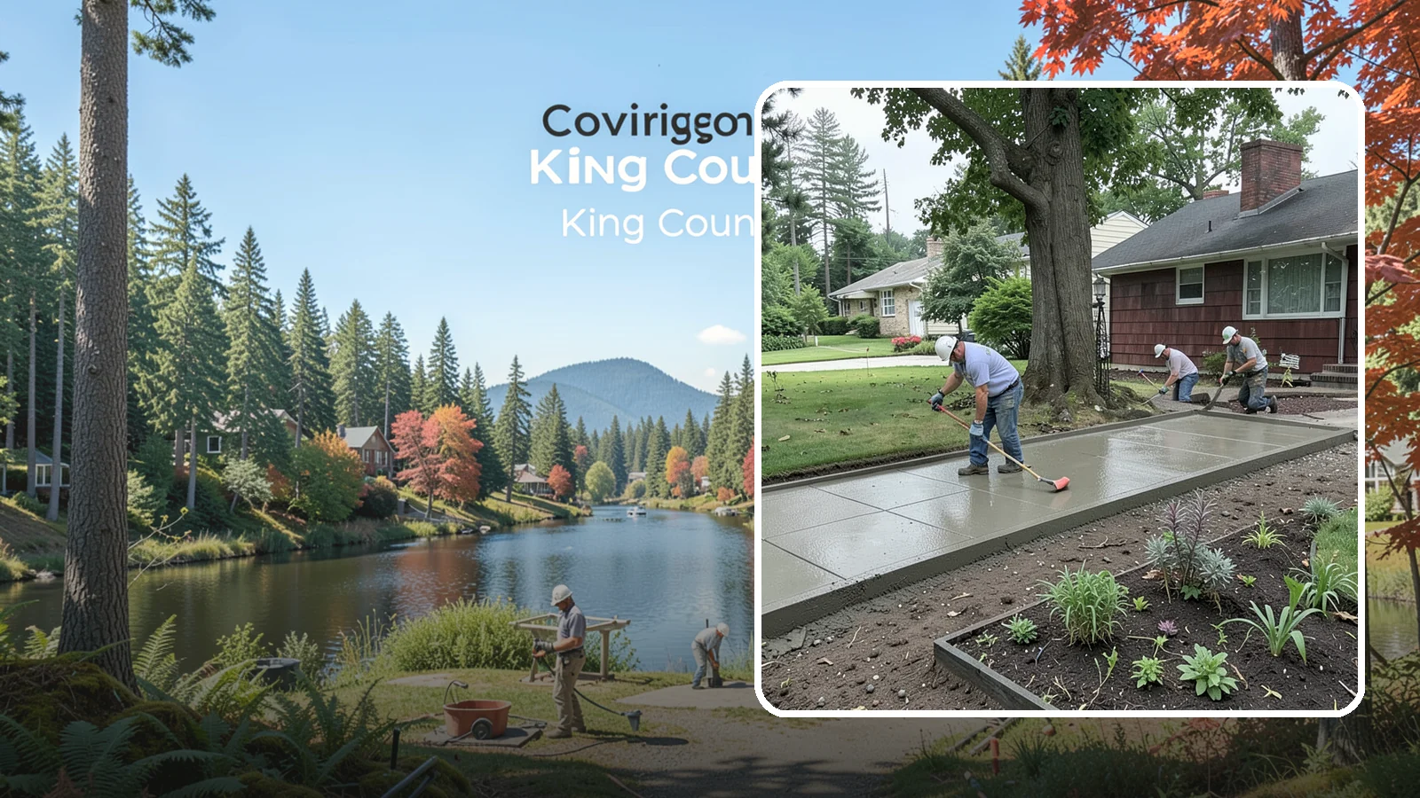 Concrete Driveway Installation in Covington, King County, WA - We install thick, reinforced concrete driveways engineered to carry vehicle loads over the region's soft, saturated soils.