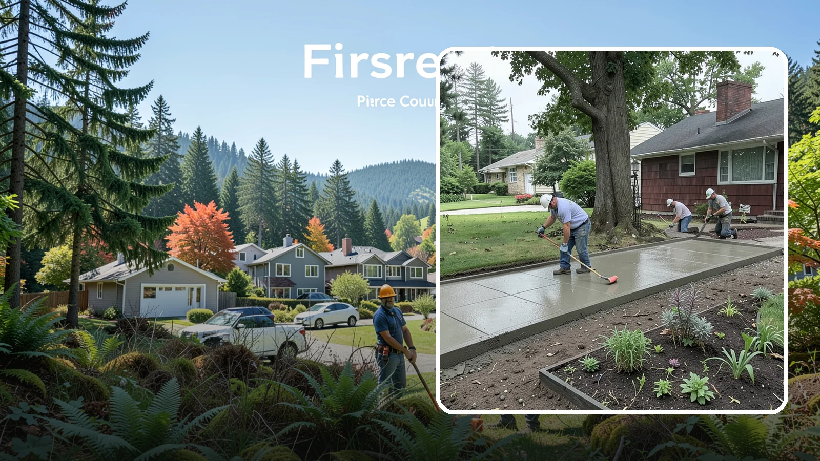 Concrete Driveway Installation in Fircrest, Pierce County, WA - We install thick, reinforced concrete driveways engineered to carry vehicle loads over the region's soft, saturated soils.