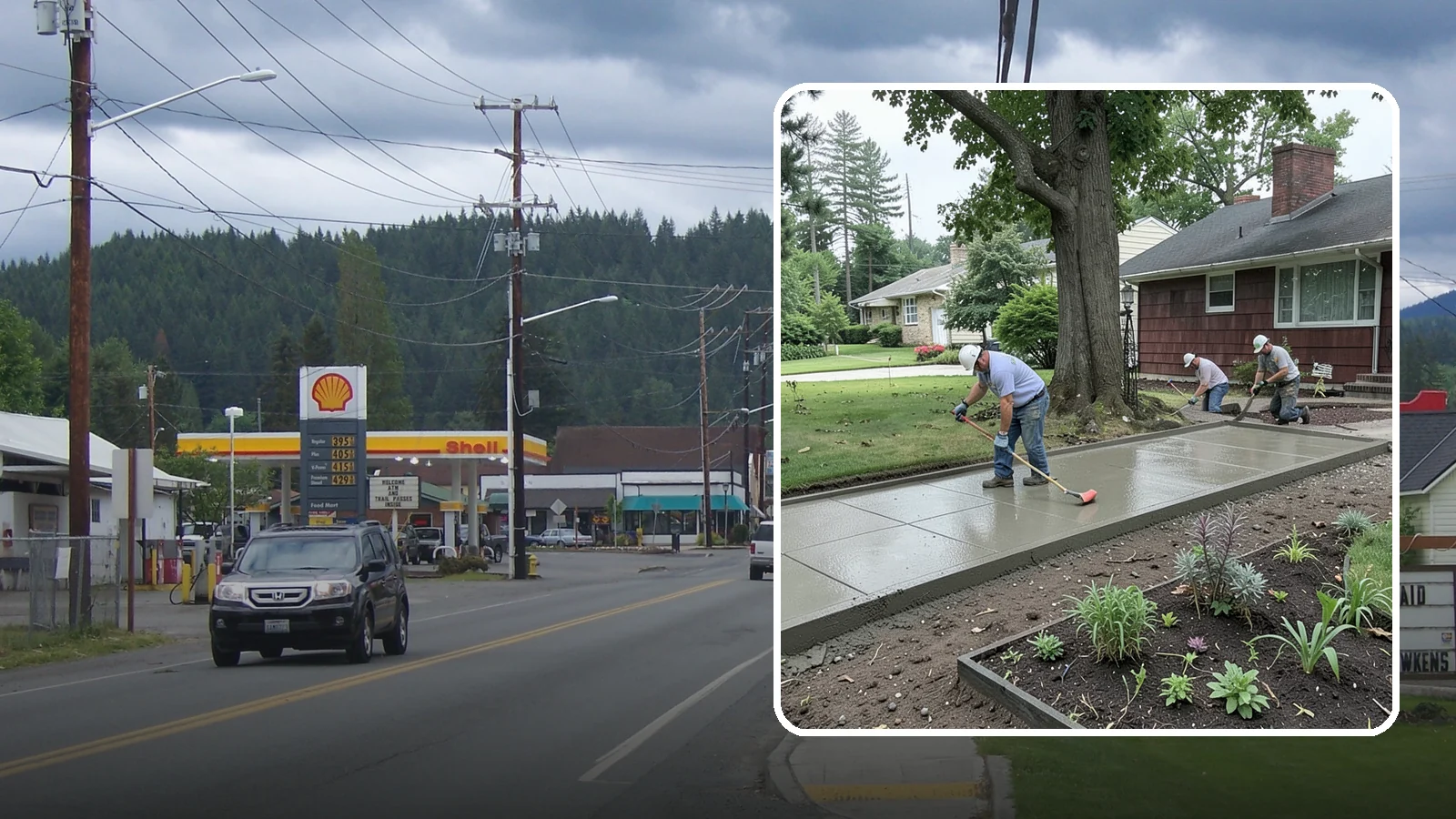 Concrete Driveway Installation in Granite Falls, Snohomish County, WA - We install thick, reinforced concrete driveways engineered to carry vehicle loads over the region's soft, saturated soils.