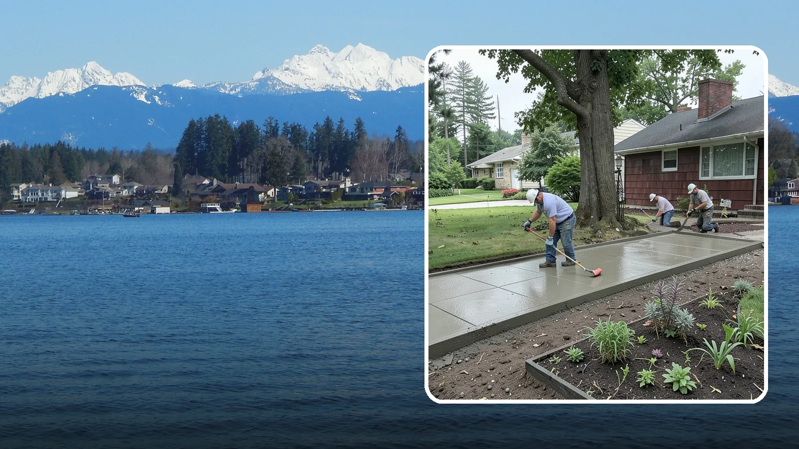 Concrete Driveway Installation in Lake Stevens, Snohomish County, WA - We install thick, reinforced concrete driveways engineered to carry vehicle loads over the region's soft, saturated soils.