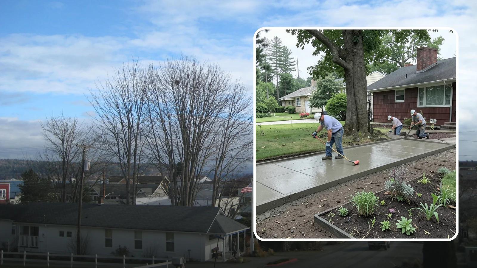 Concrete Driveway Installation in Langley, Island County, WA - We install thick, reinforced concrete driveways engineered to carry vehicle loads over the region's soft, saturated soils.