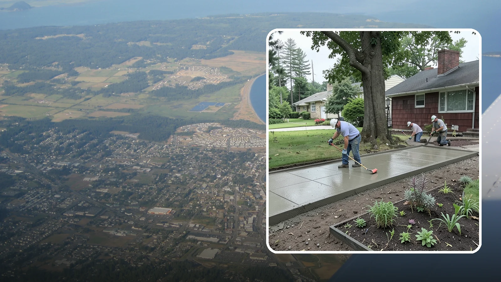Concrete Driveway Installation in Oak Harbor, Island County, WA - We install thick, reinforced concrete driveways engineered to carry vehicle loads over the region's soft, saturated soils.