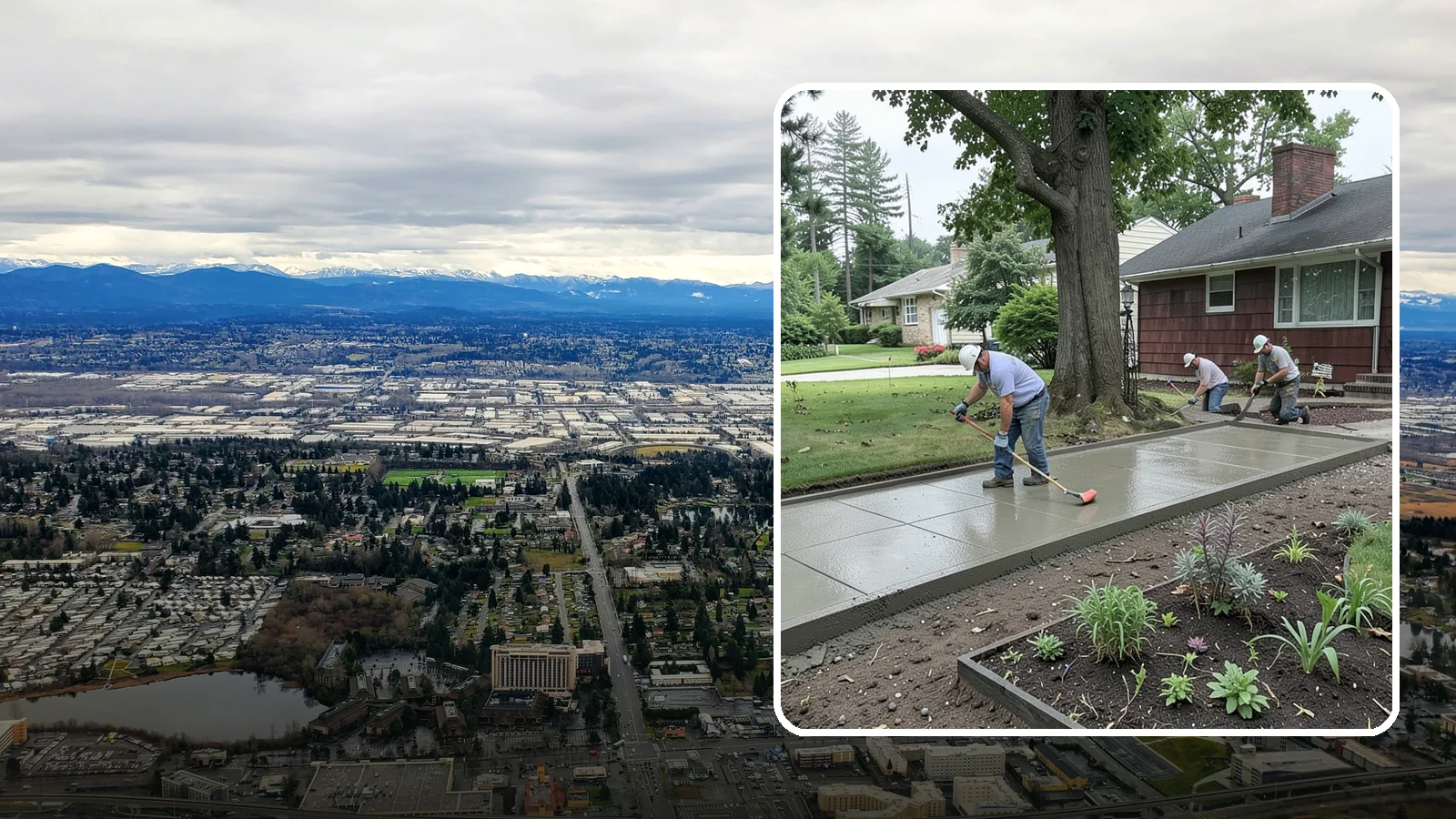 Concrete Driveway Installation in SeaTac, King County, WA - We install thick, reinforced concrete driveways engineered to carry vehicle loads over the region's soft, saturated soils.