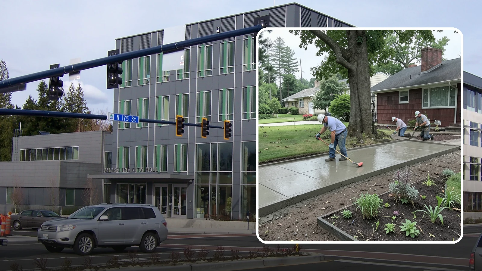 Concrete Driveway Installation in Shoreline, King County, WA - We install thick, reinforced concrete driveways engineered to carry vehicle loads over the region's soft, saturated soils.