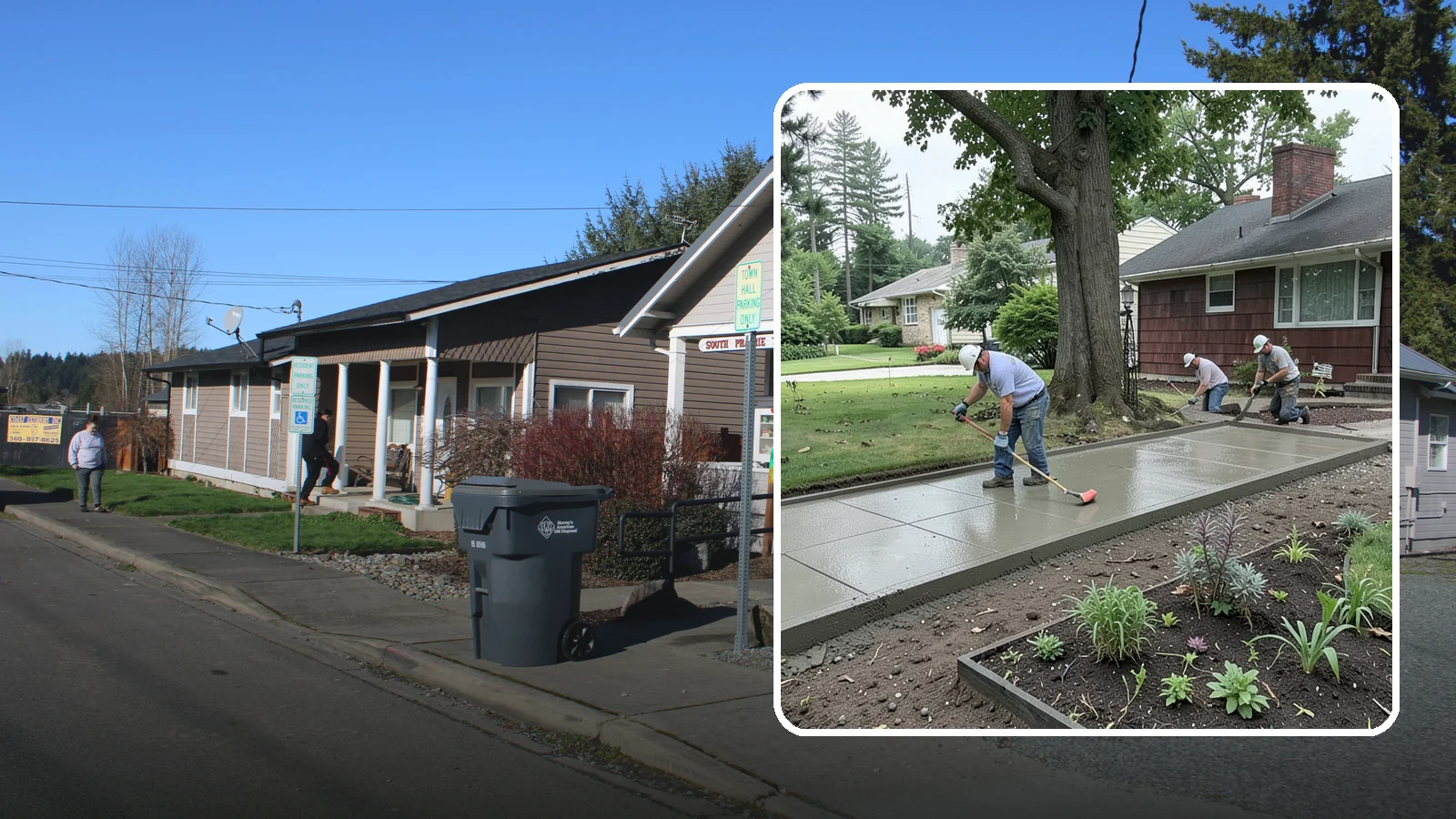 Concrete Driveway Installation in South Prairie, Pierce County, WA - We install thick, reinforced concrete driveways engineered to carry vehicle loads over the region's soft, saturated soils.