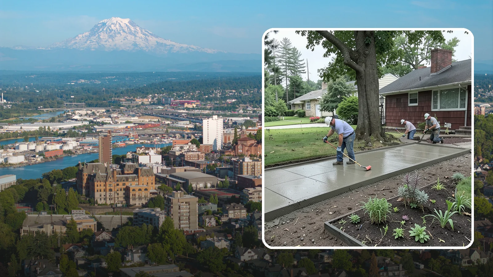 Concrete Driveway Installation in Tacoma, Pierce County, WA - We install thick, reinforced concrete driveways engineered to carry vehicle loads over the region's soft, saturated soils.