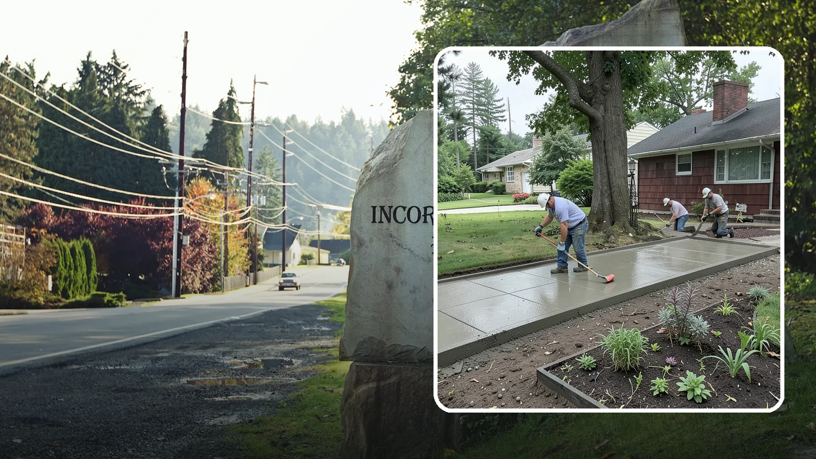 Concrete Driveway Installation in Wilkeson, Pierce County, WA - We install thick, reinforced concrete driveways engineered to carry vehicle loads over the region's soft, saturated soils.