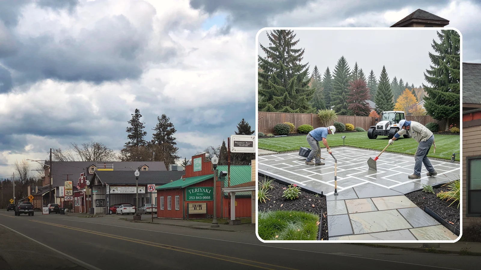 Concrete Patio Installation in Roy, Pierce County, WA - We pour durable, properly graded concrete patios engineered for Puget Sound's wet climate and heavy seasonal rainfall.