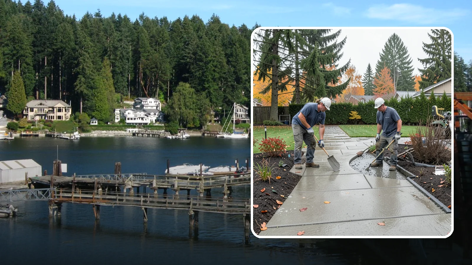 Concrete Walkway Installation in Gig Harbor, Pierce County, WA - We build safe, level concrete walkways with the drainage and slip resistance Pacific Northwest weather demands.