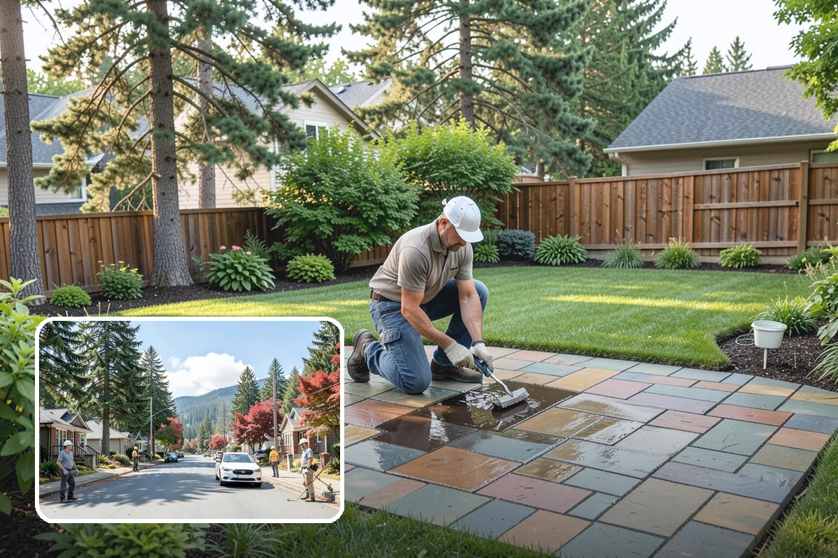 Concrete Walkway Installation in Hunts Point, King County, WA - Non-slip broom texture improves safety in wet, mossy conditions